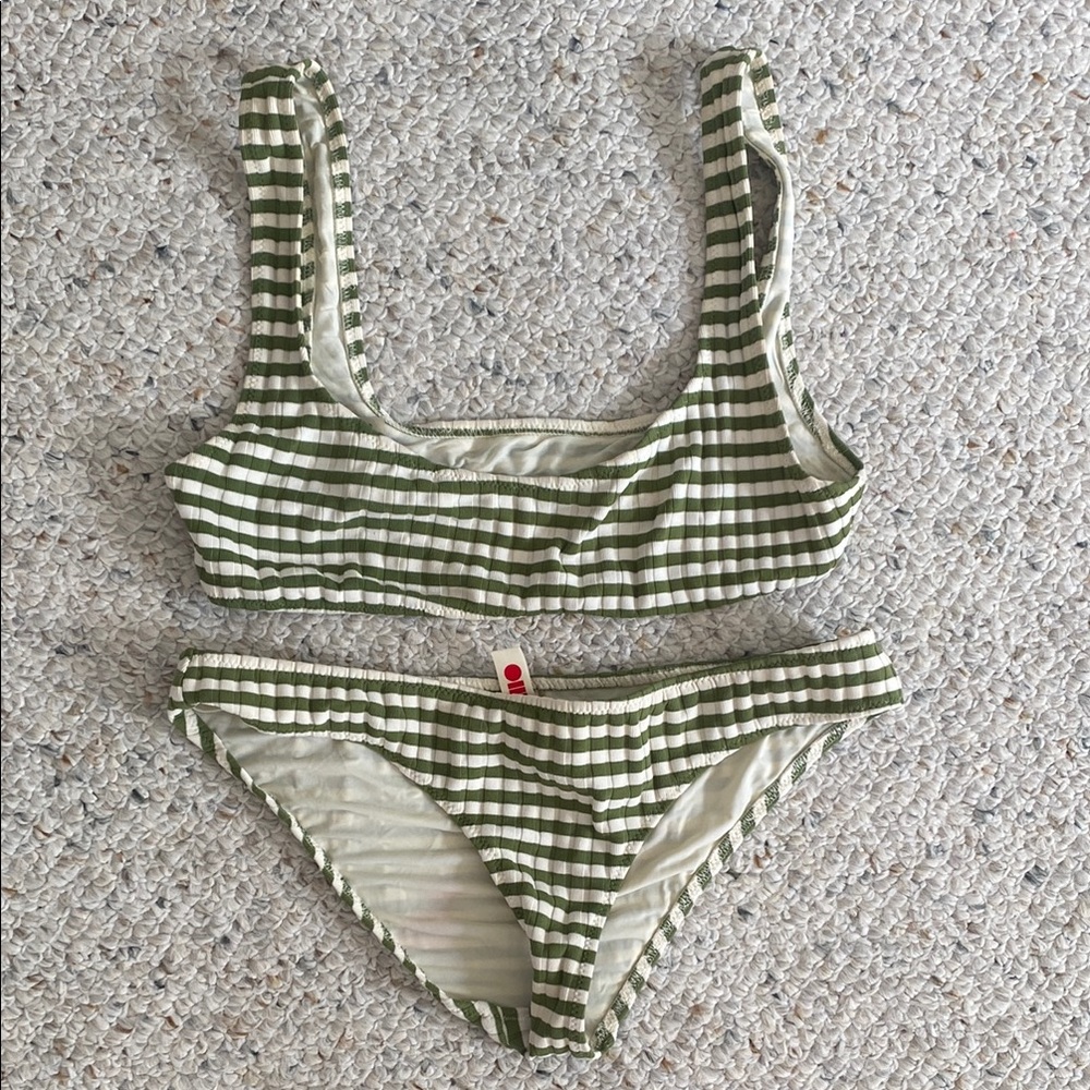 SOLID & STRIPED Green and White Striped Bikini